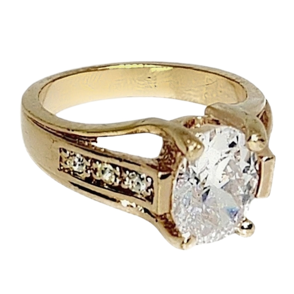 Gold Plated CZ Solitaire Ring with Accented Band | Size 8 | NWOT